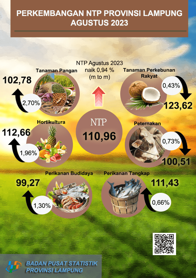 Nilai Tukar Petani (NTP) Provinsi Lampung Agustus 2023 naik 0,94 persen